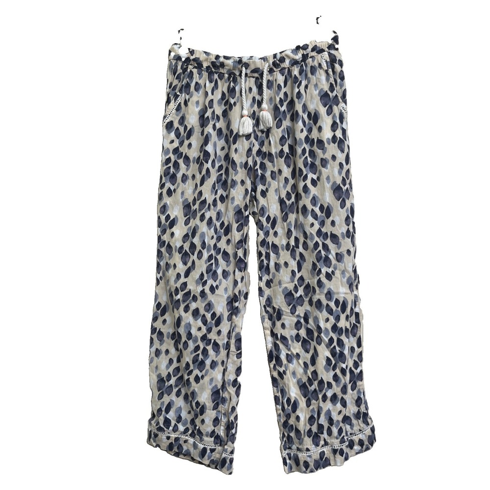 Pact Wide-Leg Watercolor Leaves Pull On Drawstring Size Medium Women's Pants